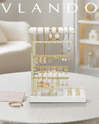 VLANDO Jewelry Stand Organizer with Ring Holder, Jewelry Holder Organizer with Tray, Necklace Holder Bracket Holder Earring Holder - White - color: White
