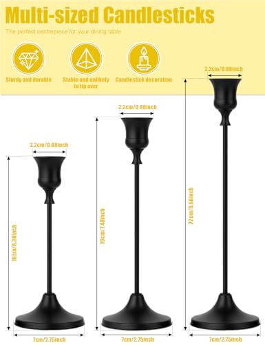 4 Sets(12 Pcs) Black Tapered Candle Holder,Candlestick Tall Metal Candlestick Holders for Table Centerpiece Home Decor for Wedding Fireplace Mantel Housewarming Gift Fits 3/4 Inch Thick Candles - color: Black