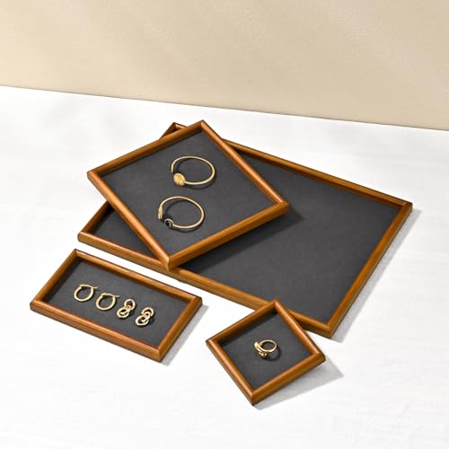 Jewelry Display Tray for Ring Earrings Necklace Bangle Solid Wood Jewelry Dish Tray Catchall(XS,Grey) - color: Grey, size: 10 * 10 * 1.5cm