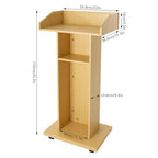 Oak Mobile 43.3" Height Rolling Podium, 3-Tier Movable Desk Lectern Laptop Workstation W/ 4 Wheels Conference Presentation Stand Portable Presentation Standing for Classroom, Church - color: Oak