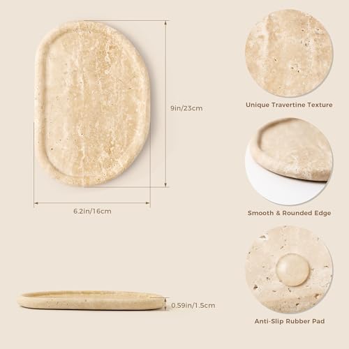 Natural Travertine Tray, Special-Shaped Jewelry Tray, Marble Ring Dish for BathroomCountertop, Nightstand,Dressing Table, Bedside Table, Home Decor, Beige(Middle)(NS025) - size: 9.1" x 6.3" x 0.6"