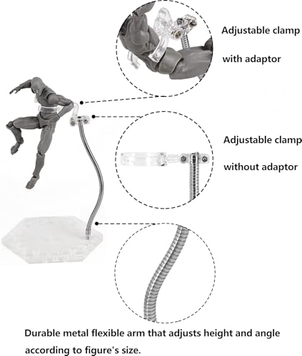 Action Figure Stand with Flexible Metal Arm,Action Figure Pose Display Holder Base,Flight Stands for Action Figures Compatible with HG RG SD SHF Gundam 1/144 Toy with Screwdriver (8Pcs Clear) - color: 8Pcs Clear