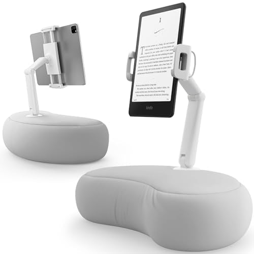 SAIJI Tablet Pillow Stand for Bed – iPad & Kindle Holder with Flexible Dual Axis Arm & Microbead Cushion, 360° Adjustable Lap Beanbag Phone Holder Fits Devices with 4.7"–15.6" Screens (Gray) - color: Gray
