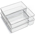 6 Pack Large Clear Plastic Drawer Organizer Trays, Acrylic Kitchen Drawer Organization and Storage Dividers, Non-Slip Storage Bins for Makeup, Kitchen Utensils, Bathroom, Jewelries and Office Desk - size: 6 Pack