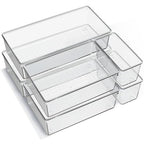 6 Pack Large Clear Plastic Drawer Organizer Trays, Acrylic Kitchen Drawer Organization and Storage Dividers, Non-Slip Storage Bins for Makeup, Kitchen Utensils, Bathroom, Jewelries and Office Desk - size: 6 Pack
