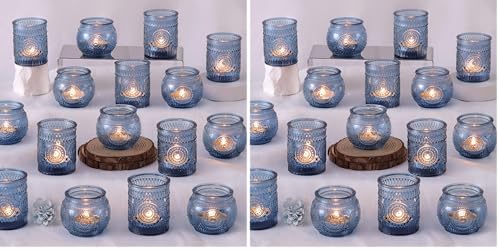 DARJEN Blue Votive Candle Holders Set of 36 - Votive Candle Holders Bulk, Glass Candle Holder for Party Decoration, Tea Lights Candle Holders for Wedding (Pack of 2) - color: Blue, size: 36 PCS (Pack of 2)