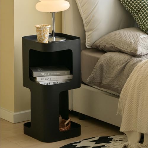 Modern Side Table,Small end Table for Small Spaces,Metal nightstand with Storage Shelf,Space-Saving Bedside Table Accent Table Drink Tables for Living Room,Bedroom.No Assembly Required - color: Black Trumpet