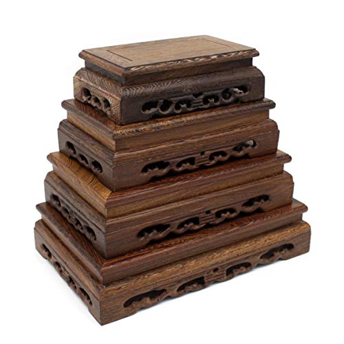 CVHOMEDECO. Primitives Rustic Rosewood Rectangle Display Stand Vase Pot Base Fishbowl Pedestal Stand. (9-1/2 Inch) - size: 9-1/2"L