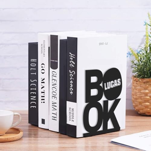 Personalized Name Metal Book Ends 2 Pcs, Unique Bookends for Shelves Room Decorative, Heavy Duty Metal Bookends, Non-Slip Book Stopper, Book Shelf Holder for Home Office Study Room, Book Lovers Gifts - color: Color06 Book