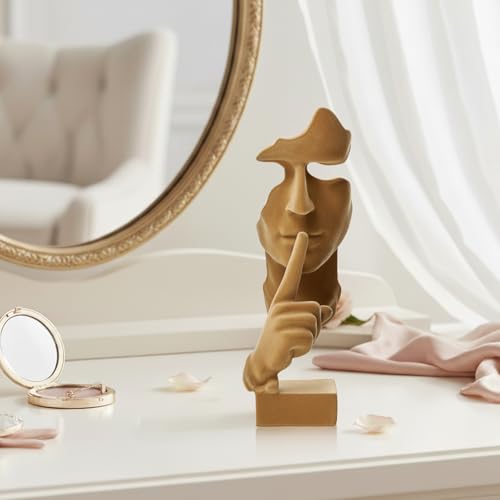 Velvet Flocked Thinker Sculpture for Room Decor, Flocked Mask Collectible Figurines Modern Abstract Art Statue for Home, Bookshelf, Office, Desk Decor (Brown) - color: Nospeak-brown
