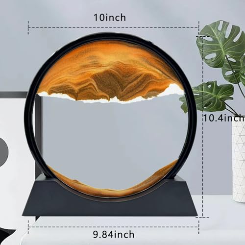 Moving Sand Art Liquid Motion, 3D Deep Sea Sandscape Color Quicksand Decor, Round Glass Moving Sand Art Picture Relaxing Desktop Home Office Work Decor (12 inch-Yellow) - color: Yellow, size: 12 Inch
