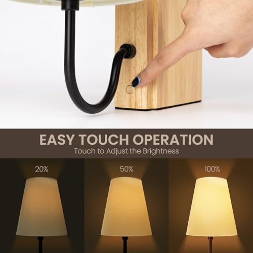 AELS Wooden Bookshelf Lamp with Bulb, Cordless Touch Dimmable Table Lamp with Linen Fabric Shade, Battery Operated, Modern Decorative Bookend, Book Sconce for Office Home Bedroom Bookshelf, Natural - color: Natural, size: Rechargeable Model
