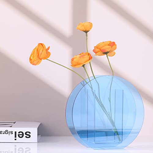 Blue Acrylic Vase, Modern Acrylic Geometric Wide Mouth Small vase, Blue Flower Vase for centerpieces Desk Flower Bud vase, for Living Room Table, Office, Wedding - color: Blue 3