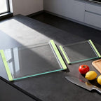 Tempered Glass Cutting Board Set for Kitchen Counter - Dishwasher Safe with Juice Grooves, Non-Slip Silicone Edges & Beveled Grip - 16"x12" & 12"x8" Serving Tray (Green) - color: Green