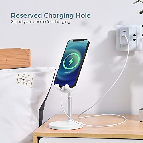 OATSBASF Cute Bunny Phone Stand, Adjustable Cell Phone Holder for Desk, Weighted Base Kawaii Desk Accessories, Aesthetic Room Decor Gift for Women/Girls/Kids, Compatible with All Phones - color: White