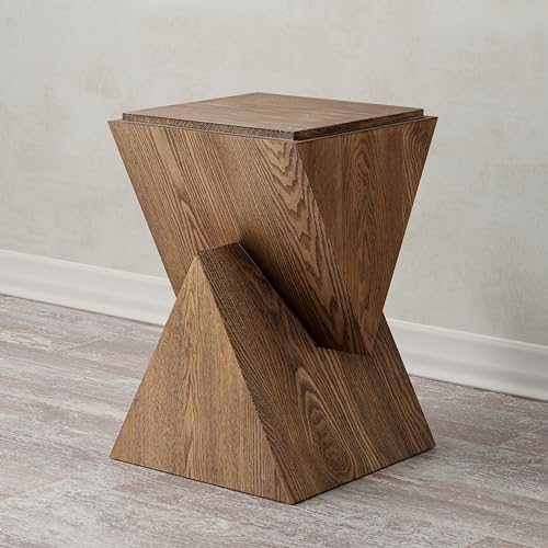 COZAYH Modern Geometric Wood Grain End Table with Structural Design, Farmhouse Side Table with Sculptural Pedestal Base for Living Room, Bedroom, Office, Fully Assembled, Natural