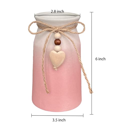 Decorative Ceramic Vase | 6-Inch with Jute Rope & Heart Charm | Perfect for Home, Office & Wedding Décor, Pink Color - color: Pink