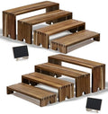 HBlife 2 Set Widened Acacia Wood Display Risers for Vendor Events, Stackable Modular Cupcake Stand Buffet Risers, Dessert Table Display Set, Tiered Display Shelves for Perfume/Figures/Collectibles