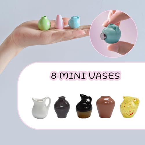 Mini Magnetic Vase,Miniature Magnet Ceramic Vase Decoration, Refrigerator Magnets Vases for Refrigerator Kitchen Locker Office(8pack)