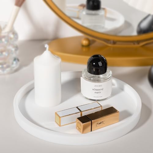 Silicone Bathroom Tray Round Vanity Tray Decorative Soap Holder Kitchen Countertop Organizer Coffee Table Decor for Candle, Perfume, Plant, 9 Inch, White - color: White, size: 9"