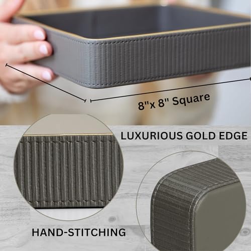 Key Bowl for Entryway Table| Leather Catch All Bowl for Keys| Key Dish Bowl for Entryway Table| Key Basket EDC Tray| Key and Wallet Holder Key Holder Bowl -Gray - color: Gray 1 Pack, size: 8" x 8" x 1.8"