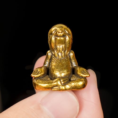 CHOVY Retro Handcrafted Meditating Sloth Statue - 100% Solid Brass Seated Sloth in Thoughtful Pose, Vintage Style Collectible Art Piece for Home & Office | Unique Gift for Nature Lovers - style: Meditating Sloth