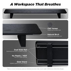 ULTRARM Moodular Wooden Monitor Stand 45.6” (116cm) Large Desk Organizer with Metal Slide Rails for Drawer, Tray, Laptop, Tablet, Phone & Headphones Customizable Riser for Organized Workspace Black