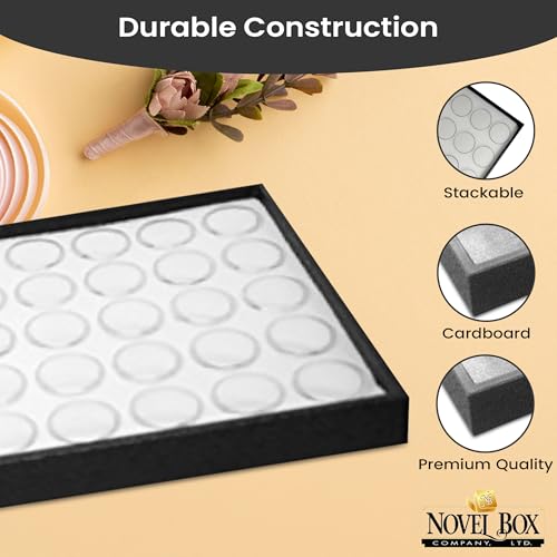 Novel Box Jewelry Display Tray Black Plastic 8.25 x 14.75 x 1 Large Jewelry Tray with 50 Gem Jars Insert | Rectangular Display Trays for Collectibles | Rock Collection Tray | Gem Display Tray - color: 50-Gem Jars White Foam Liner, size: Plastic Tray: 8.25