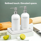 Vine Creations Glass Soap Dispenser Set, Kitchen Soap Dispenser Set with Ceramic Tray, 16 oz Dish Soap and Hand Soap Dispensers with Stainless Steel Pump Decor (White Bottle/Silver) - color: White Bottle / Silver Pump