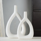 Ajuny Oval Vase Set of 2 – White Ceramic Decorative Vases, Farmhouse Style Modern Accent for Wall Decor, Bedroom, Living Room, Coffee Table, Office - style: Oval-Vase