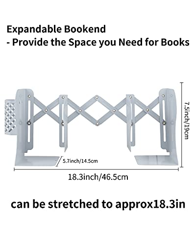 MSDADA Adjustable Bookends, Metal Book Ends for Heavy Books, Expandable Book Organizer with Pen Holder for Desk, Shelf, Office, The First Day of School Stationery Gift for Students,Teachers (White) - color: White