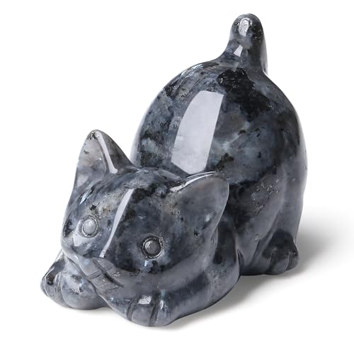2" Black Labradorit Crystal Cat Decor Figurine Statue Natural Healing Crystals Stones Carved Office Room Decor Sculpture Cute Trinkets Statue Decoration Gemstones Gifts for Cat Lovers Women - color: Black-labradorit