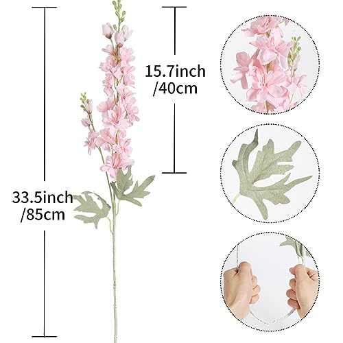 8PCS Pink Delphinium Artificial Flowers 33.5in Long Stem Larkspur Fake Silk Flowers for Tall Vase Faux Flowers for Home Wedding Baby Shower Floral Arrangement Centerpiece Table Decoration (Pink) - color: Pink
