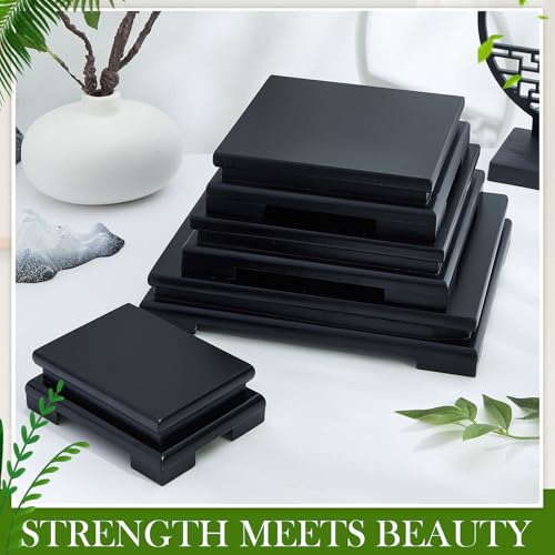 Chunful 2 Pcs Rectangle Wooden Display Stand Wood Vase Display Base Black Pedestal Stand Rectangle Vase Riser for Vases Teapot Trophy Collectibles Aquarium Lamp Home Decoration(10.2 x 8.9 x 1.8 Inch) - size: 10.2 x 8.9 x 1.8 Inch
