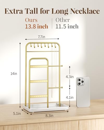 pickpiff Jewelry Holder Stand: Jewelry Display for Necklace, Bracelet, Earring, Ring, White & Gold - color: Gold