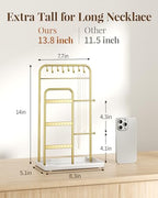 pickpiff Jewelry Holder Stand: Jewelry Display for Necklace, Bracelet, Earring, Ring, White & Gold - color: Gold
