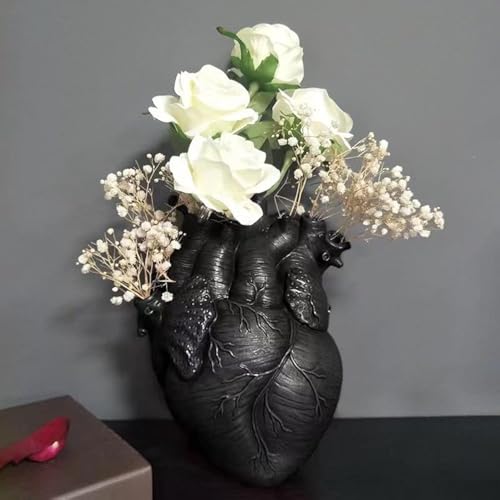 Vase Flower Vases Heart Shaped Decor Resin Flower Pot Modern Unique Nordic Art Style Decorative Vase for Home Wedding Gift Desktop Living Room Decoration - Black - color: Black
