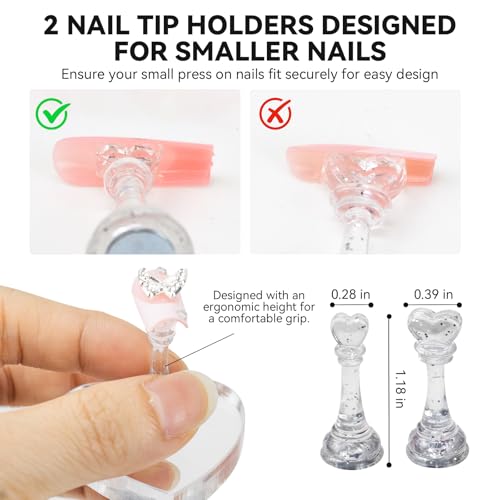 Nail Stands for Press On Nails Painting Display Practice, Powerful Magnetic Nail Tip Holders for Diy Design, Heart Nail Art Stand with 200 PCS Double-Sided Tapes Home Salon Use (Silver) - color: Silver, size: Medium