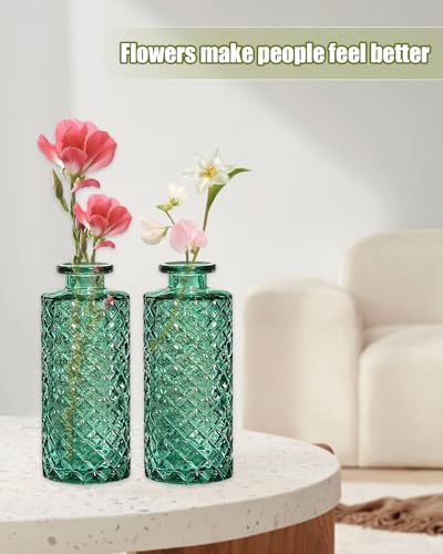 Bud Vases,6 Pcs Glass Vase Small Amber Bud Vases for Centerpieces, Vintage Vase for Centerpieces, Rustic Wedding, Home, Table Decor (Green) - color: Green
