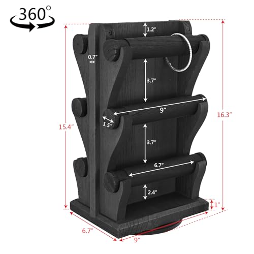 Ikee Design Two-Sided Rotating Wooden Jewelry Bracelet Display Stand Holder 6 Removable Holders, 3 Tier Bar Bangle Organizer-Perfect for Bracelets and Jewelry Display for Vendors, Black Color - color: 3) Black, 6 Bars