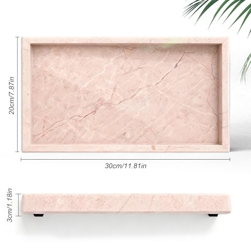 Natural Marble Tray, Stone Tray for Bedroom/Bathroom/Kitchen/Vanity Countertop, Jewelry Tray for Rings Earrings Necklace Bracelet Watch, Room Decor Aesthetic - color: Pink Travertine, size: 11.8" x 7.9" x 1.2"