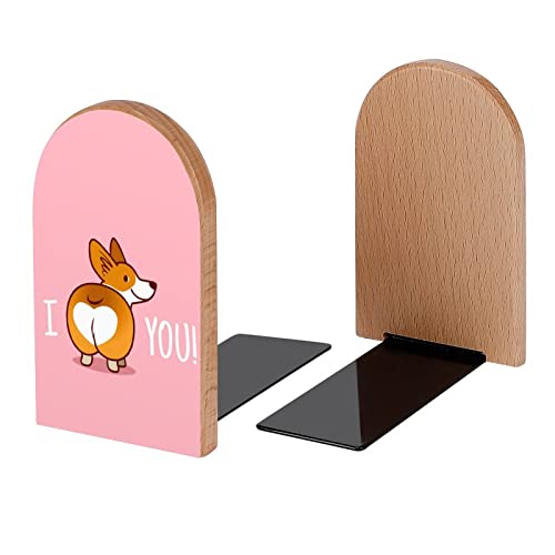 Corgi I Love You Book Ends Decorative Wood Bookends for Shelves Kids Room Desk Home Office Book Stoppers for Magazines,Books, DVDs, 1 Pair/2 Pieces(5x3.1 in) - color: Corgi I Love You