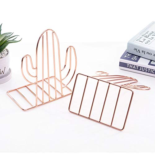 Creative Minimalist Style Bookends Metal Adjustable Books Holder Stand Book Rack Desk Bookend - Cactus, Rose Gold - color: Cactus, Rose Gold