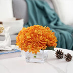 Silk Hydrangea Artificial Flowers in Vase with Faux Water, Silk Flower Arrangements in Vase for Wedding, Dining Table, Living Room (Orange) - color: Orange
