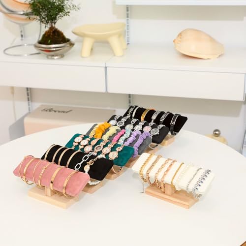 Wooden Watches Display Stands Base Watch Necklace Bracelet Organizer Rack Bangle Scrunchie Headband Showcase Stands Exterior Velvet Black - color: Flat Velvet Black