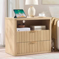 LEYAOYAO 31" Wide Fluted Nightstand with Charging Station, Oversized Extra Large 2 Drawers Night Stand,Natural Wood Bedside Table,Tall Bed Side End Tables,Modern Chest of Drawers Dressers for Bedroom - color: Natural, size: 2 Drawers