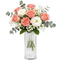 9 inch Tall Ribbed Clear Glass Vase,Flower Vase for Bouquet,Modern Glass Cylinder Vases for Flowers,Decorative Flower Vases for Centerpieces,Living Room,Bathroom,Dining Table,Wedding,Housewarming Gift