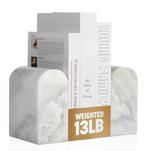 Koville African Natural Marble Bookends for Shelves, Non-Slip Book Ends, 13LBS Ultra Heavy Duty Marble Book Holder Organizer, Apartment Decor for Movies/CD/Video Games(Namib Fantasy) - color: White Marble-namib Fantasy, size: 13lb