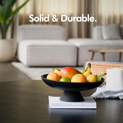KIVY Concrete Fruit Bowl for Kitchen Counter - Large Decorative Bowl for Home Decor - Modern Key Bowl for Entryway Table - Pedestal Bowl - Fruit Basket for Home Decor - Black Fruit Bowl Decor - color: Black, style: Pedestal