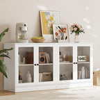 TUSY 71" TV Stand Storage Set - 2 Tall Bookcases & 2 Side Cabinets, Media Console with Glass & Wood Doors, Entertainment Center with Drawers, Tall Media Console for Living Room (White, ADDA) - color: White